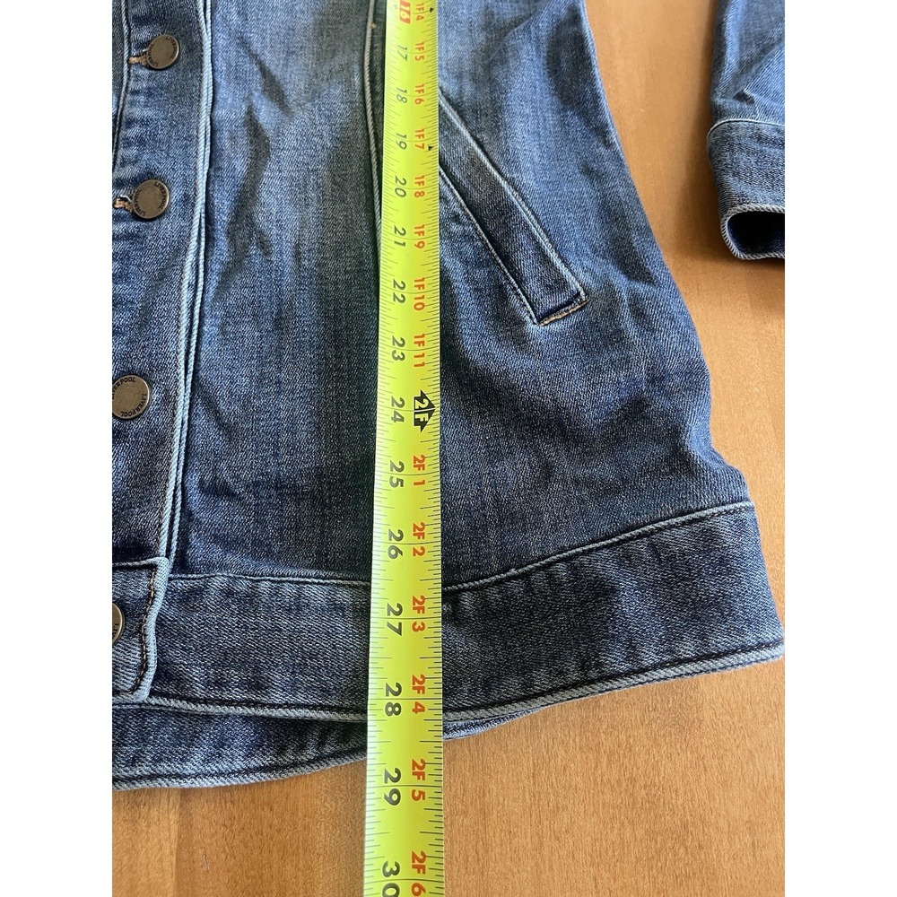 Women's Liverpool Jeans Company Long Denim Jacket Sz XS Tapered Waist Buttons - Picture 5 of 11